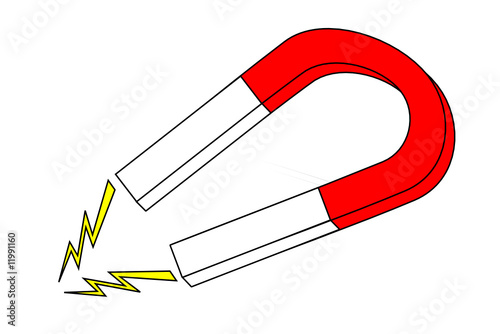 A red and white Horseshoe magnet