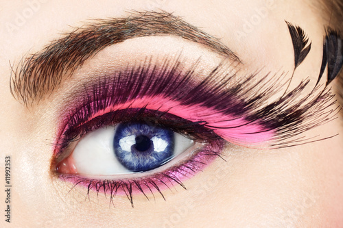 Macro of eye with fake eyelashes. photo