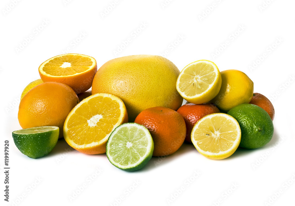 Assortment of citrus on white