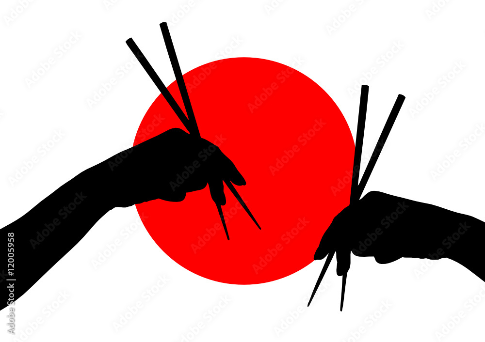 Vector illustration of hands with chopstick