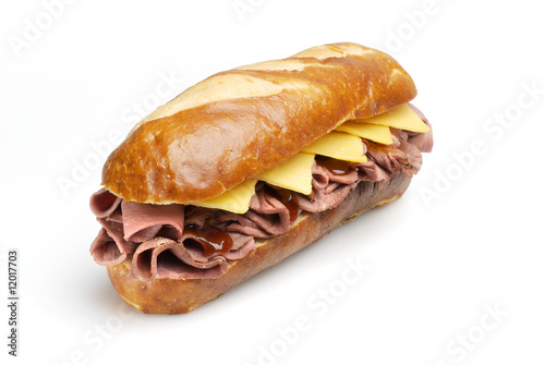 Roast Beef and Cheese Sandwich isolated with clipping path