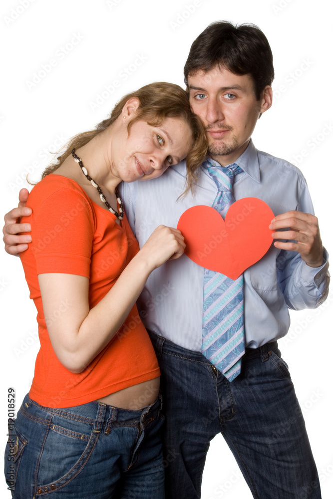 Couple in love smiling. Over white background Couple in love smiling. Over white background