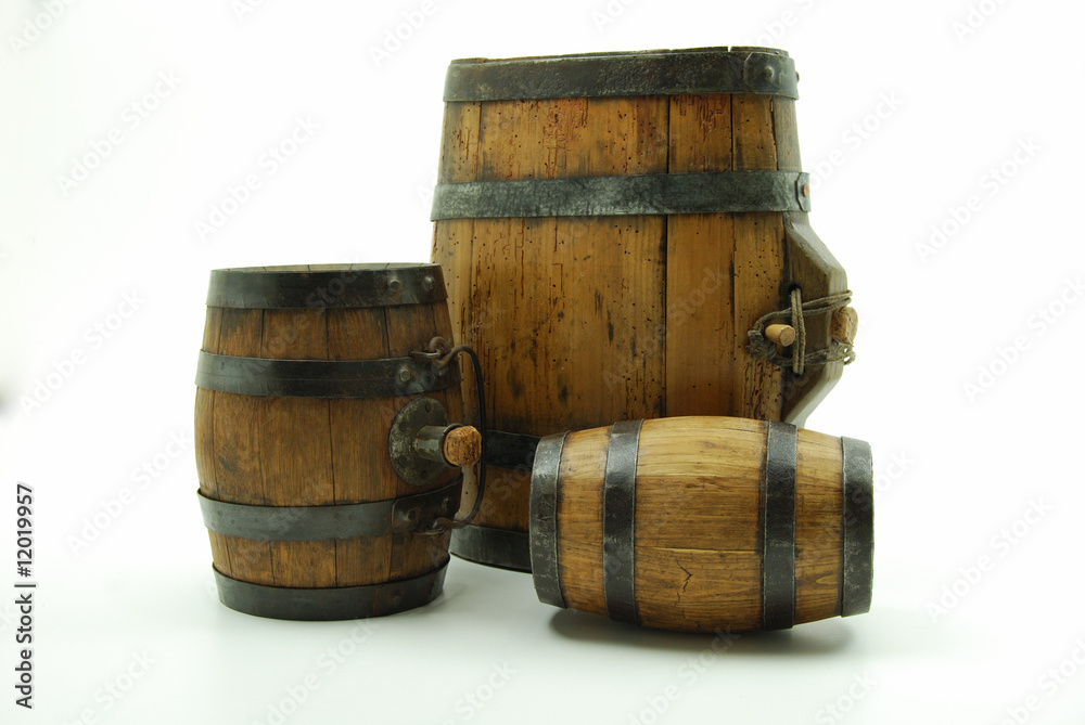 Old mini wooden wine kegs
