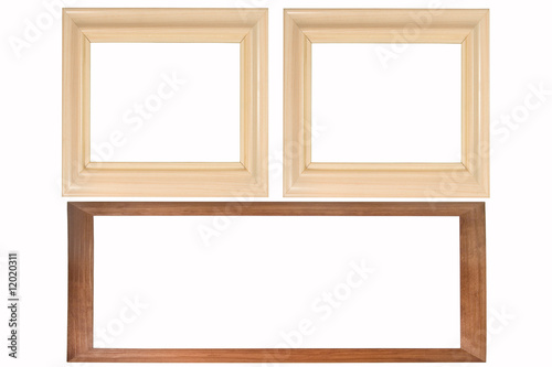 Three wooden photo frames isolated on white