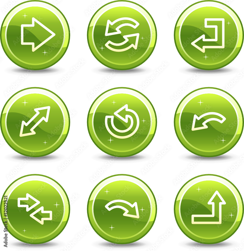 Arrows web icons, green glossy circle buttons series