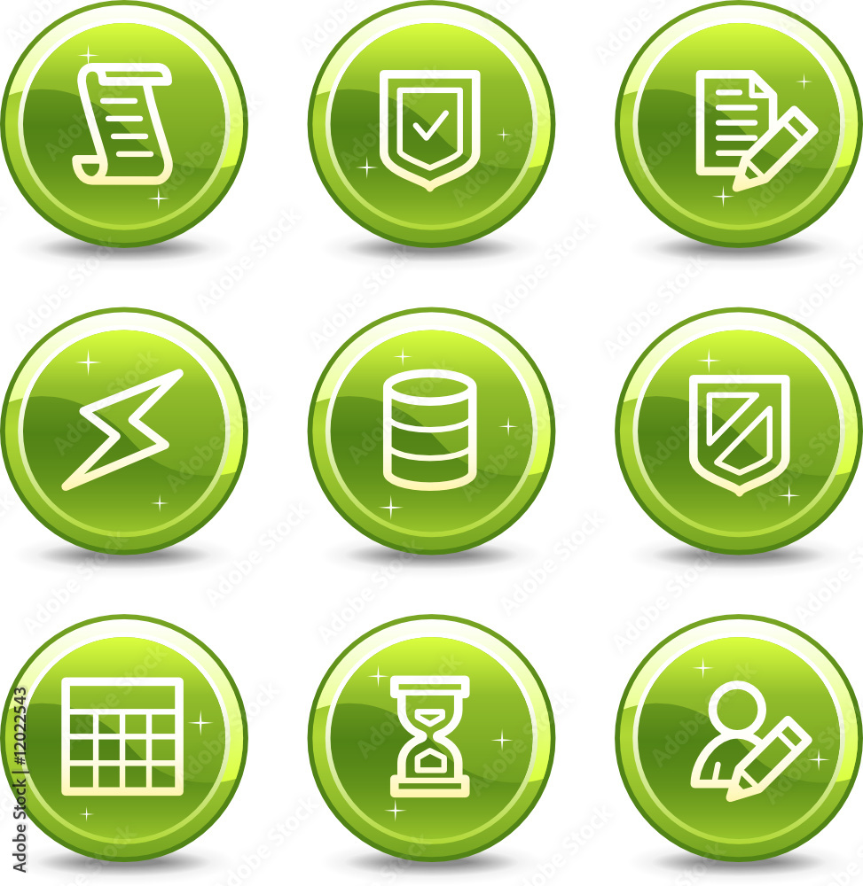 Database web icons, green glossy circle buttons series Database web icons, green glossy circle buttons series