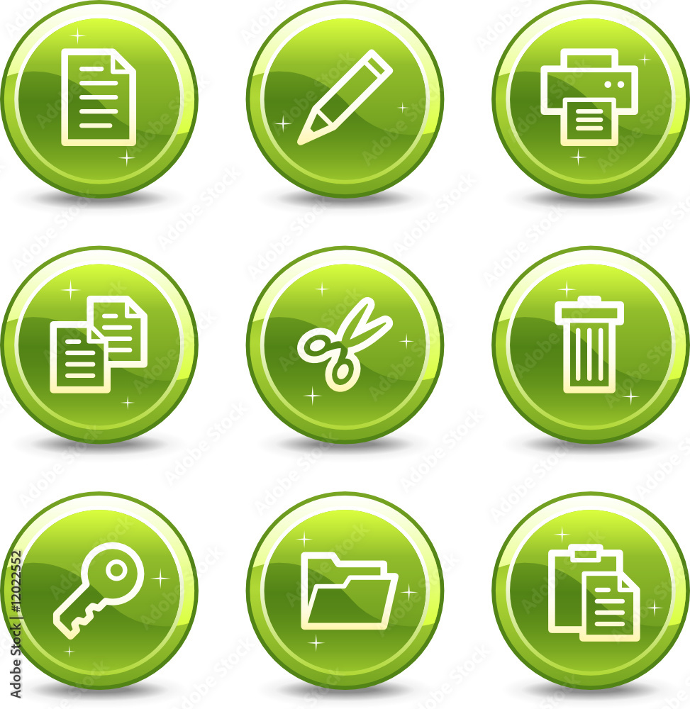 Document web icons, green glossy circle buttons series Document web icons, green glossy circle buttons series