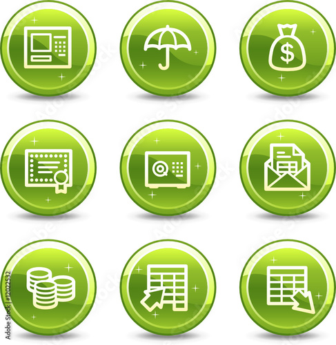Banking web icons, green glossy circle buttons series