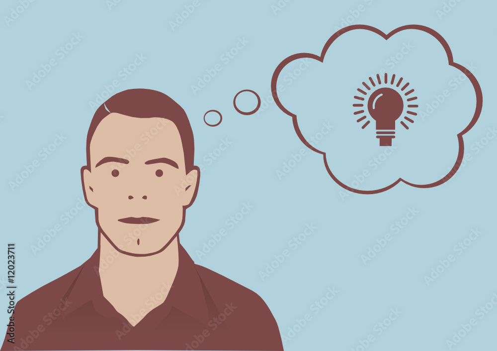 Retro style vector illustration of man with thought bubble Retro style vector illustration of man with thought bubble