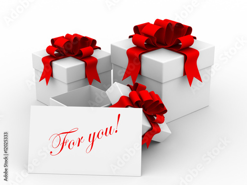 White gift boxs with a card...