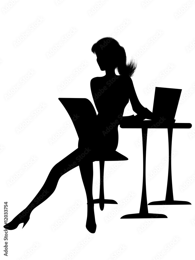 Donna al Computer-Femme Ordinateur-Computer Woman Stock Illustration |  Adobe Stock