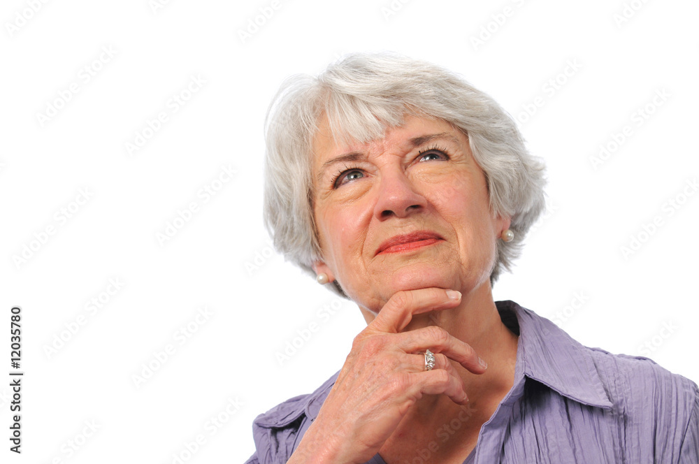 Senior lady looking up and thinking Senior lady looking up and thinking