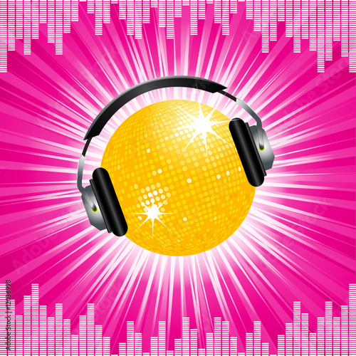 orange disco ball and headphones