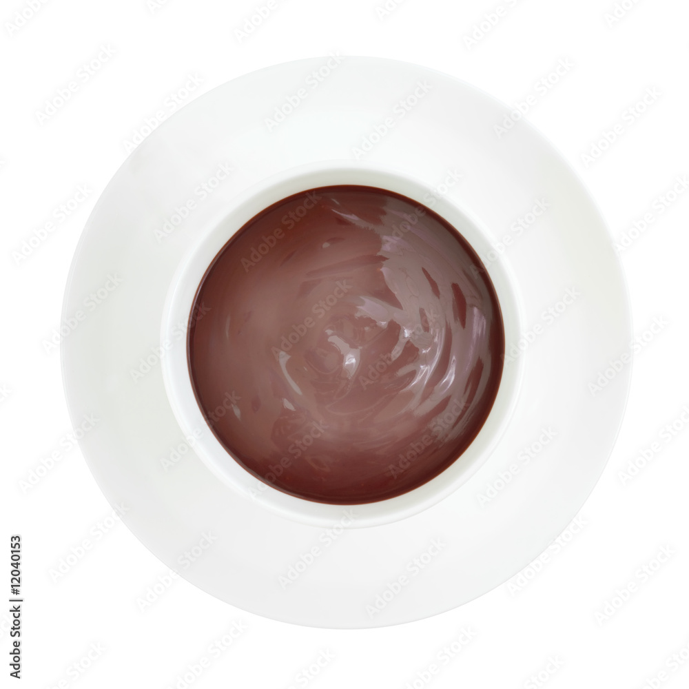 Steaming cup of hot chocolate viewed from above
