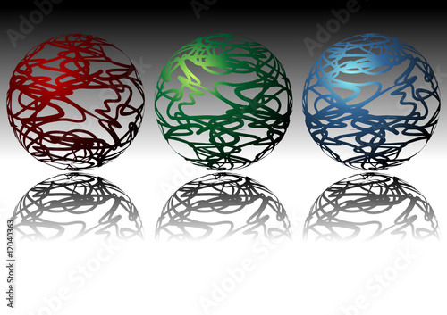 Ornamental spheres with different colors and shadow reflex