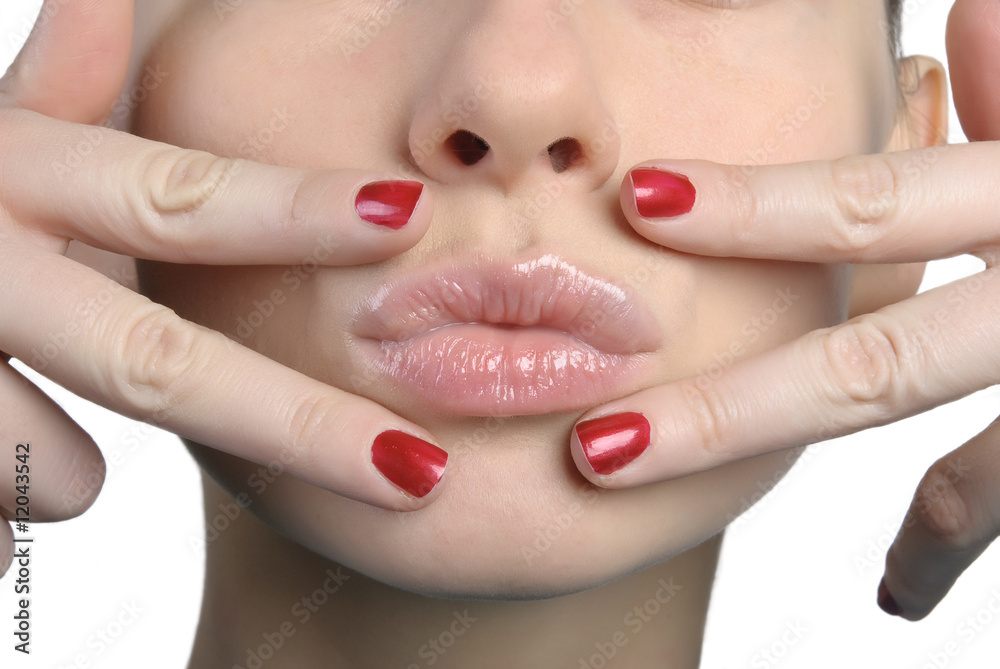 Naklejka premium Woman's face kissing closeup