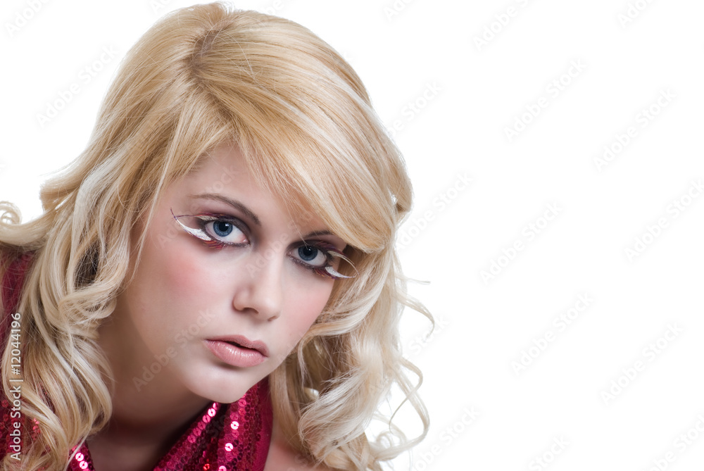 sexy blond woman wearing feather eye lashes sexy blond woman wearing feather eye lashes
