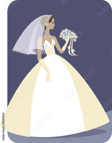 Ethnic Bride in Bridal Gown and Veil Illustration