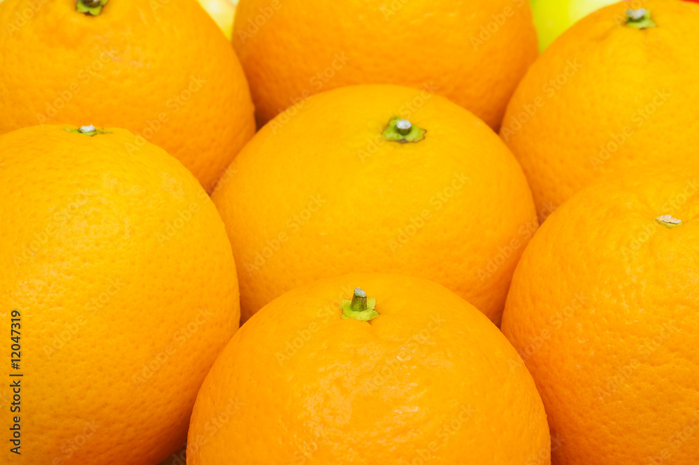 Close up of many oranges on the market