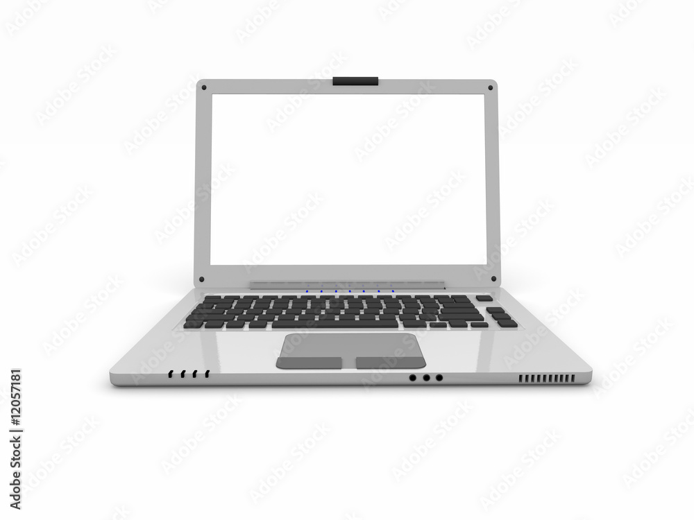Laptop 3D con schermo bianco, frontale Laptop 3D con schermo bianco, frontale