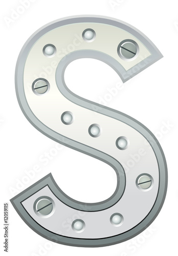 Metallic letter with rivets and screws
