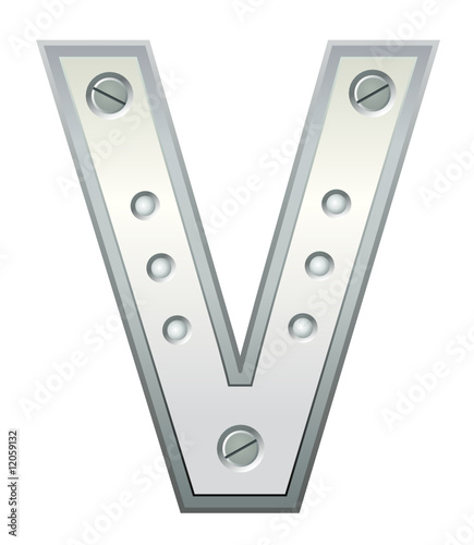 Metallic letter with rivets and screws
