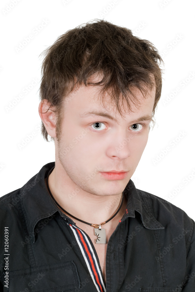 Portrait of the offended young man. Isolated Portrait of the offended young man. Isolated