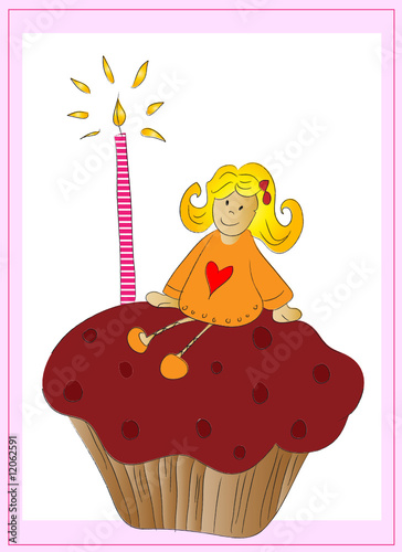 Mädchen mit Geburtstags Muffin und Kerze