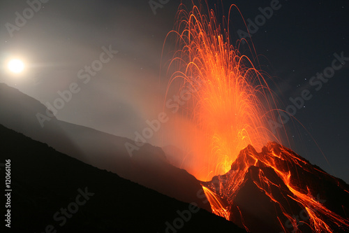 Night eruption on top of Volcano Stromboli #12066106