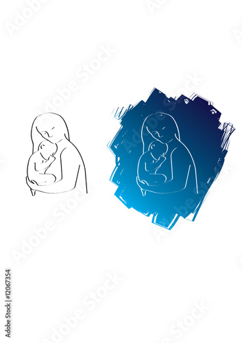 A simple line silhouette drawing of a mother and child