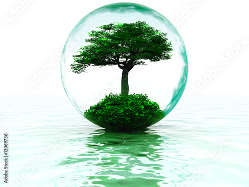 abstract liquid bubble with tree inside
