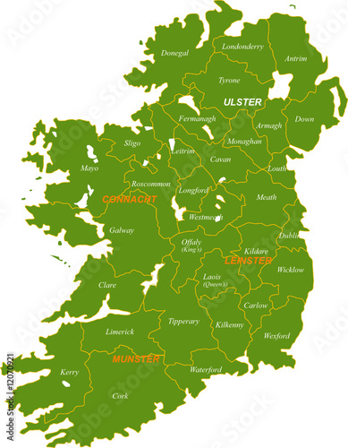 Map of the whole Ireland isolated on white background.
