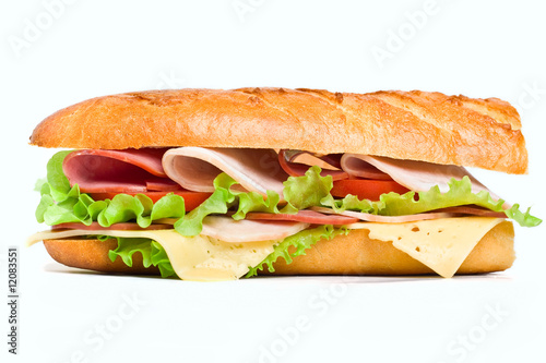 Half of healthy long baguette sandwich