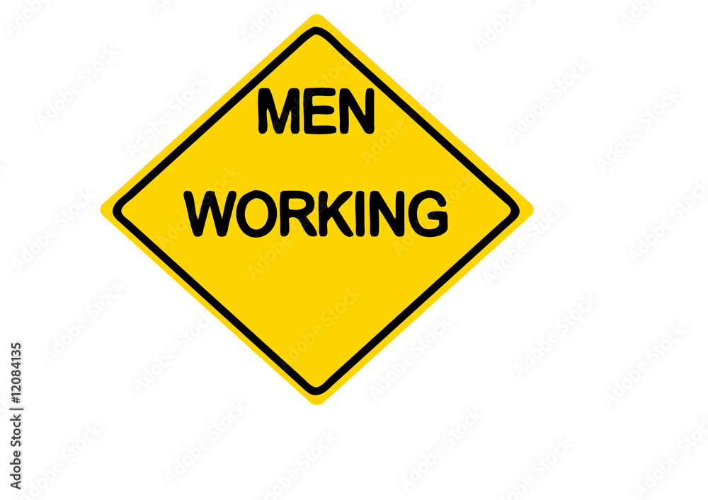 men working construction sign