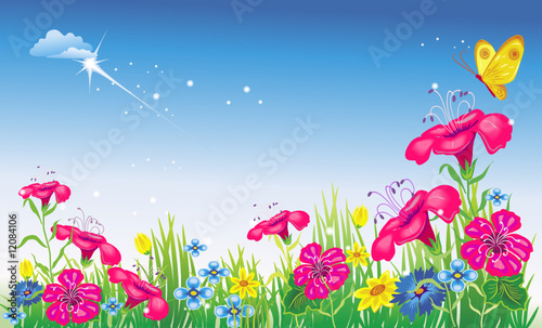 Meadow with flowers. Vector illustration