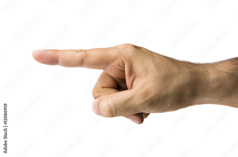 Male Hand Pointing Left on White Male Hand Pointing Left on White