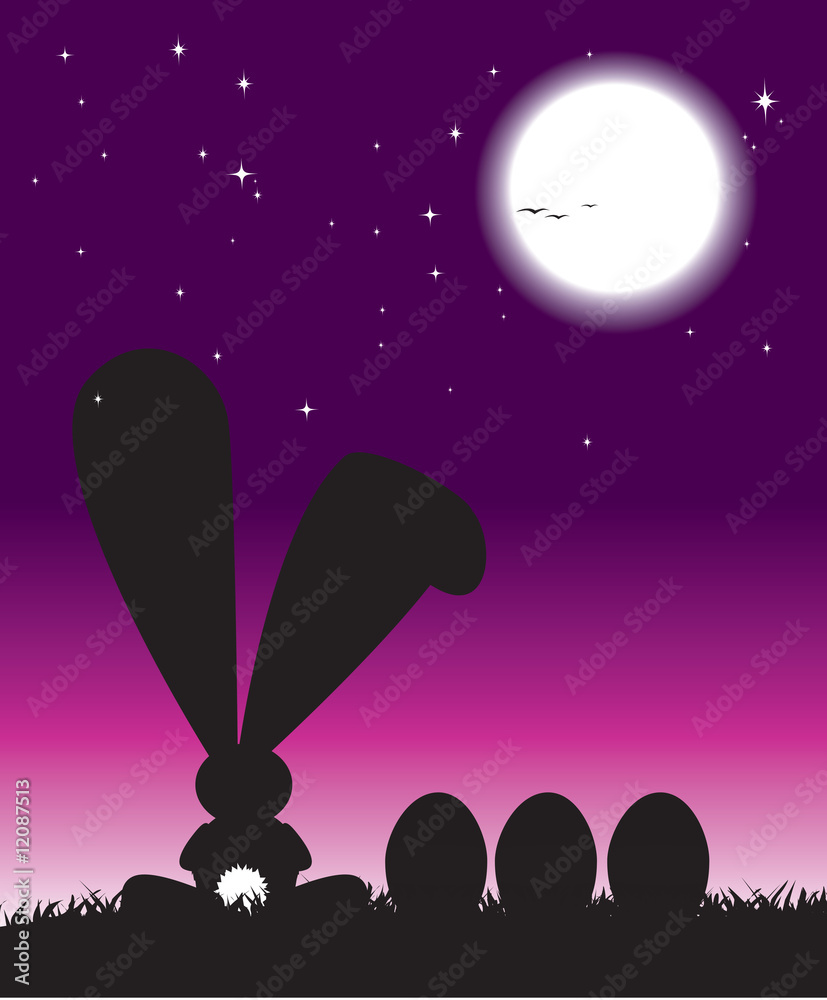 Fototapeta premium Silhouette of easter bunny and eggs