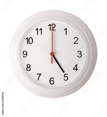 White Clock Showing Five isolated on White