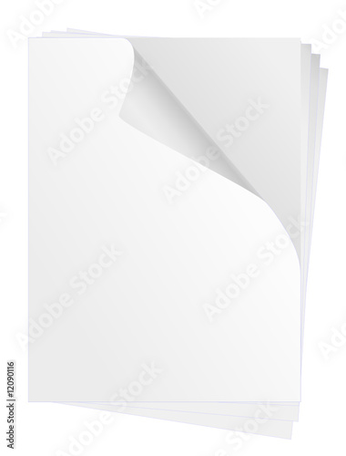 Blank white paper curled at edge