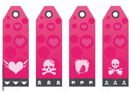 Emo labels in pink and gray colors.