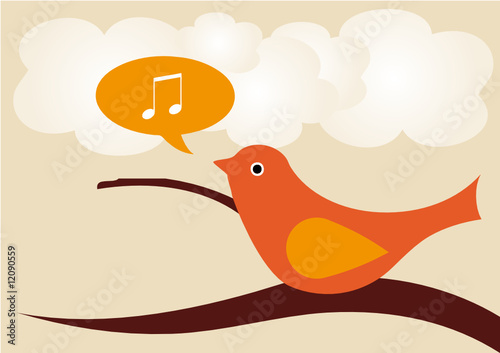 Singing Bird on tree branch.