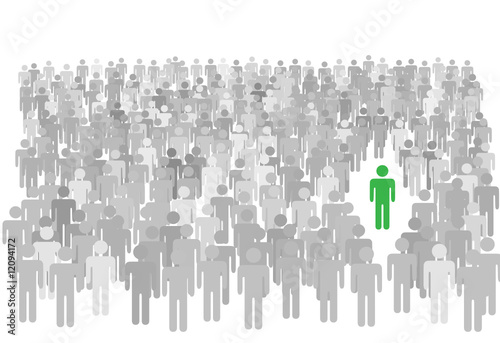 Individual person stands out from large crowd of symbol people