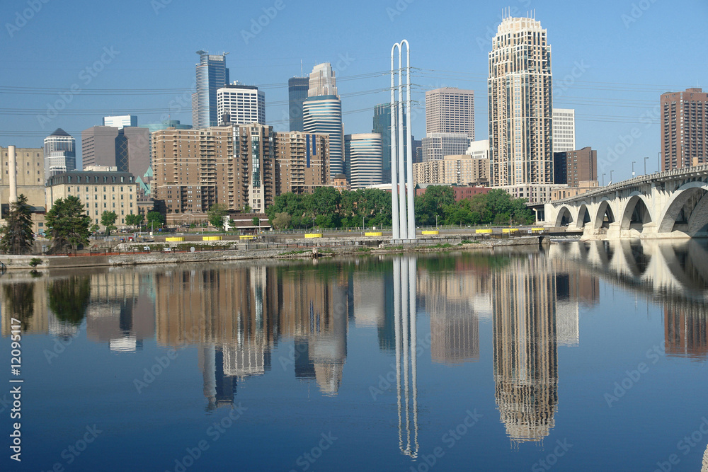 Minneapolis skyline with reflections