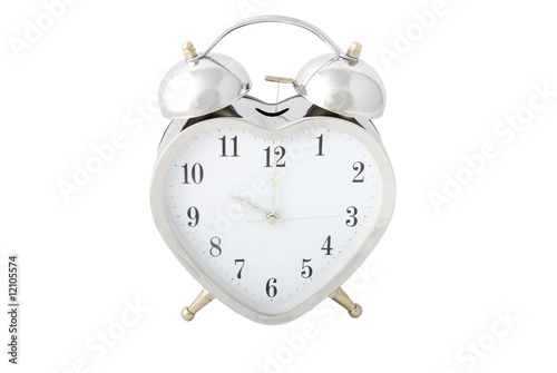Heart-shaped chrome alarm clock isolated 1