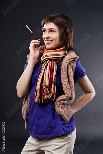 Cheerful smoking woman