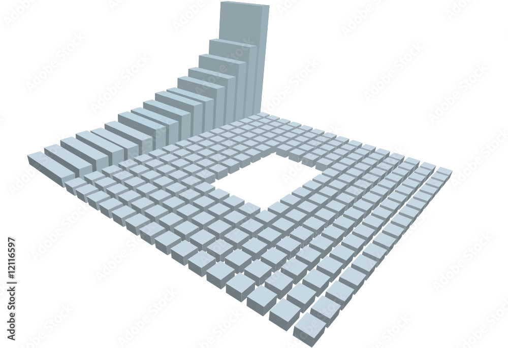 Business chart with copyspace in 3D rows of financial blocks