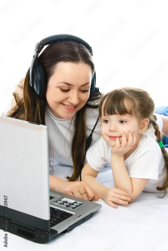 mother and daughter with a laptop mother and daughter with a laptop