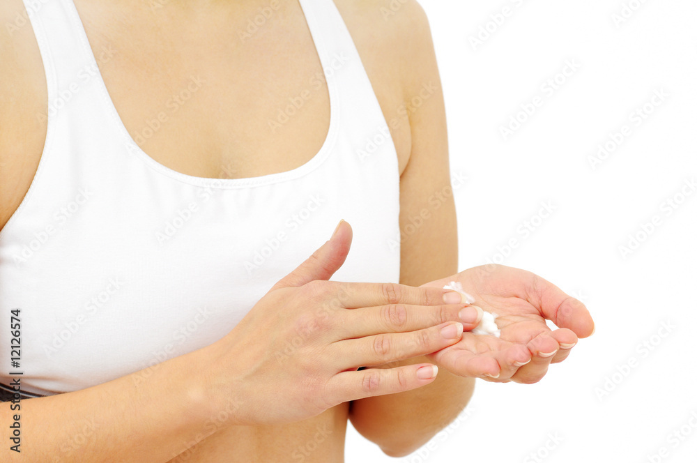 Treatment of dry hands skin with cream Treatment of dry hands skin with cream