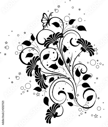 arabesques floral noir et papillons