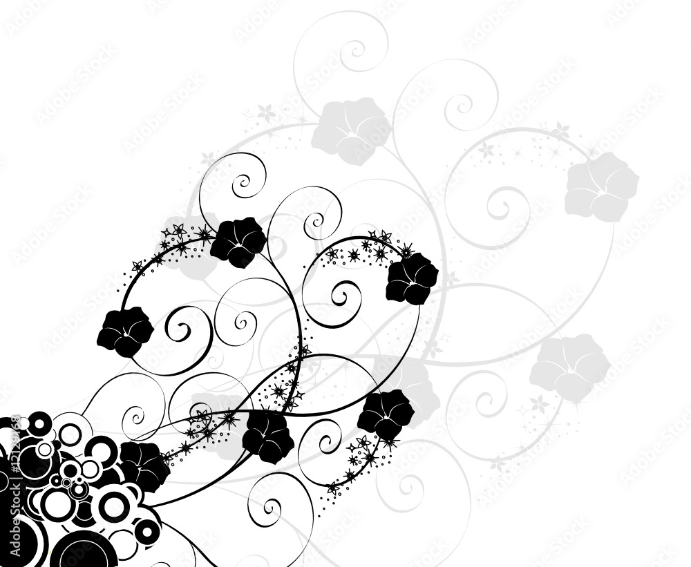 cercles floral noir et fleurs